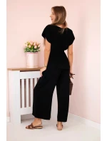 Viskózový set plisovaná blúzka + nohavice čierna