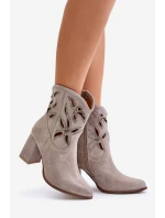 Zamszowe Ażurowe Botki Na Słupku Lewski 3629 Cappucino