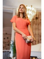 S398 Šaty v tvare ceruzky s bočným rozparkom - oranžové