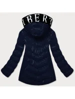 Dámska lesklá bunda s ozdobnou podšívkou tmavomodrá (xw810x) Dámska lesklá bunda s ozdobnou podšívkou tmavomodrá (xw810x)