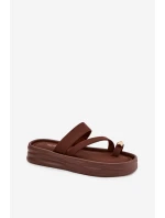 Dámské látkové pantofle s pásky a zlatým detailem čokoládové Farielle