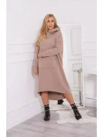 Zateplené šaty s kapucňou tmavo béžové