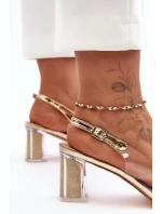 Sandały Transparentne Na Obcasie Złote S.Barski MR1037-43