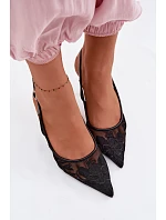 Krajkové Síťované Sandály na Podpatku Černé Mavia