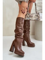 Topánky na podpätku a platforme s páskami zateplené hnedé Beridra Topánky na podpätku a platforme s páskami zateplené hnedé Beridra