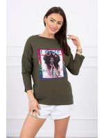 American Girl khaki grafická blúzka S/M - L/XL