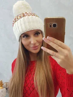 Dámska čiapka s brmbolcom Ellen K325 ecru