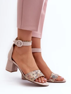 Zamszowe Sandały Na Obcasie Maciejka 04141-49 Beżowe