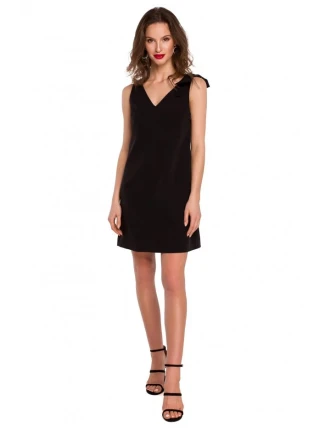 K128 Jednoduché šaty áčkového strihu s mašľou - čierne