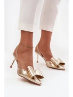 Szpilki Z Odkrytymi Piętami I Kokardką Złote Eklevia