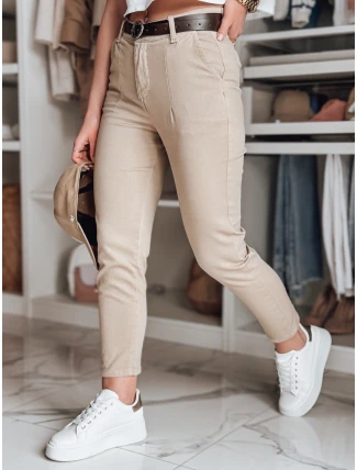 Dámske bavlnené slim fit nohavice s opaskom TAIRONIK tmavo béžové FashionStreet UY2545 Dámske bavlnené slim fit nohavice s opaskom TAIRONIK tmavo béžové FashionStreet UY2545
