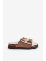 Damskie Kapcie Klapki Z Klamrami I Futerkiem Beżowe Ezilena