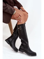 Kozaki Damskie Na Płaskim Obcasie Z Ozdobnym Detalem Czarne Arvessa