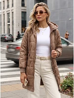 Dlhá dámska prešívaná bunda s kapucňou v kamelovej farbe, FashionStreet TY5811 Dlhá dámska prešívaná bunda s kapucňou v kamelovej farbe, FashionStreet TY5811