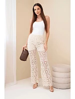 Dámske bavlnené nohavice azura so širokými nohavicami a elastickým pásom béžovej farby