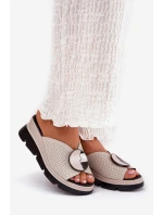 Skórzane Klapki Damskie Z Ozdobą S.Barski LR51-662 Beżowe