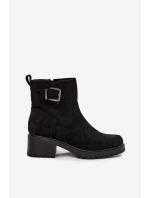 Ocieplane Botki Damskie Na Niskim Obcasie Klocku Z Klamrą Czarne  Helvina