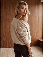 Dámsky sveter s vreckami, vanilková farba, FashionStreet MY2578