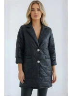 Dámska prešívaná bunda Plus Size s ozdobnými gombíkmi a golierom Black