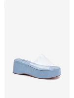 Klapki Damskie Z Transparentnym Paskiem Na Koturnie Jeansowe Meltiana