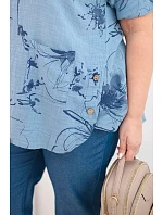 Dámske bavlnené Plus veľkosť blúzka s krátkymi rukávmi a vreckom Denim Dámske bavlnené Plus veľkosť blúzka s krátkymi rukávmi a vreckom Denim