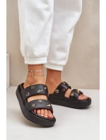 Piankowe Klapki Damskie Z Przypinkami Czarne Ravanala