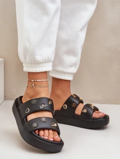 Piankowe Klapki Damskie Z Przypinkami Czarne Ravanala