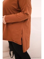Dámske Plus veľkosť asymetrické blúzka s dlhým rukávom tmavý Camel