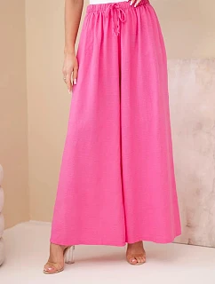 Dámske široké bavlnené nohavice s elastickým pásom ružovej farby