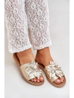 Klapki Z Ozdobą Skóra Naturalna Zazoo 3667 Złote