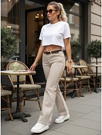 Dámske rovné džínsové nohavice s vysokým pásom béžová FashionStreet UY3059