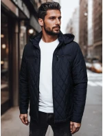Pánska prešívaná bunda s kapucňou tmavomodrá FashionStreet TX4988