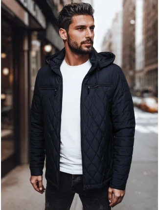 Pánska prešívaná bunda s kapucňou tmavomodrá FashionStreet TX4988