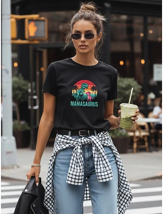 Dámske tričko s potlačou Mamasaurus na Deň matiek čierne FashionStreet NX5027RY Dámske tričko s potlačou Mamasaurus na Deň matiek čierne FashionStreet NX5027RY