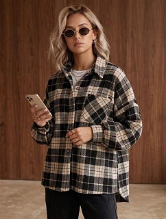 Dámska oversize košeľa s kockovaným vzorom, tmavomodrá, FashionStreet TY6048