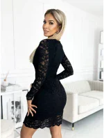 Čierne čipkované šaty s dlhými rukávmi a výstrihom model 5406033