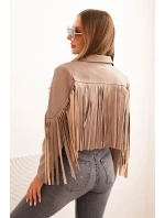 Dámska bunda z ekokože so strapcami v štýle boho fango