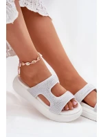 Zdobione Klapki Damskie Na Platformie Białe Jestella