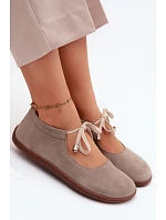 Kožené semišové baleríny Barefoot na šněrování Zazoo 021 Cappuccino