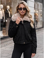 Dámska zimná semišová bunda s kožušinou, čierna, FashionStreet TY5697