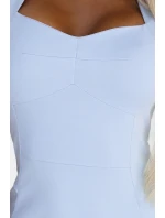 318-8 Elegantné midi šaty s krásnym výstrihom - MODRÉ