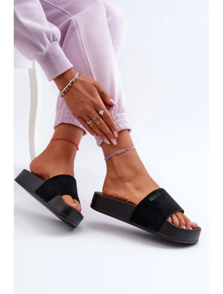 Damskie Klapki Na Platformie Zamszowe Big Star NN274A670 Czarne