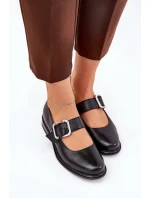 Skórzane Półbuty Damskie Z Klamrą Laura Messi 2980 Czarne