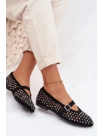 Dámské baleríny s krajkovým vzorem s kamínky a páskem Černé Wilvessa