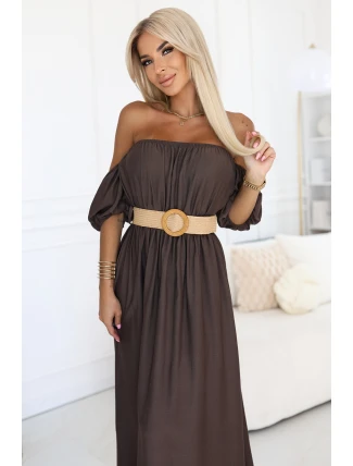 Boho maxi šaty 614-1 Chocolate - Numoco Boho maxi šaty 614-1 Chocolate - Numoco