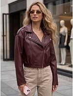 Dámska kožená bunda v štýle Ramones v bordovej farbe FashionStreet TY5952