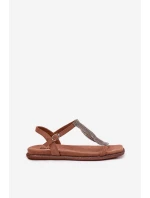 Płaskie Eleganckie Sandały Damskie Z Kryształkami Artiker 56C1365 Brązowe