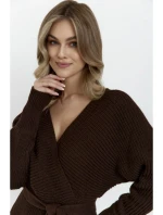 M810 Svetrové šaty s výstrihom do V - hnedé