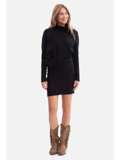 B309 Úpletové blúzkové šaty - čierne