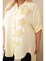 Dámske tričko Plus Size z viskózy s kvetinovou výšivkou žlté